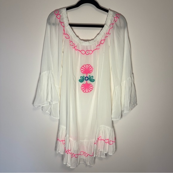 Lilly Pulitzer White On/Off Shoulder Swim Coverup with Embroidery Size XL - Picture 1 of 11